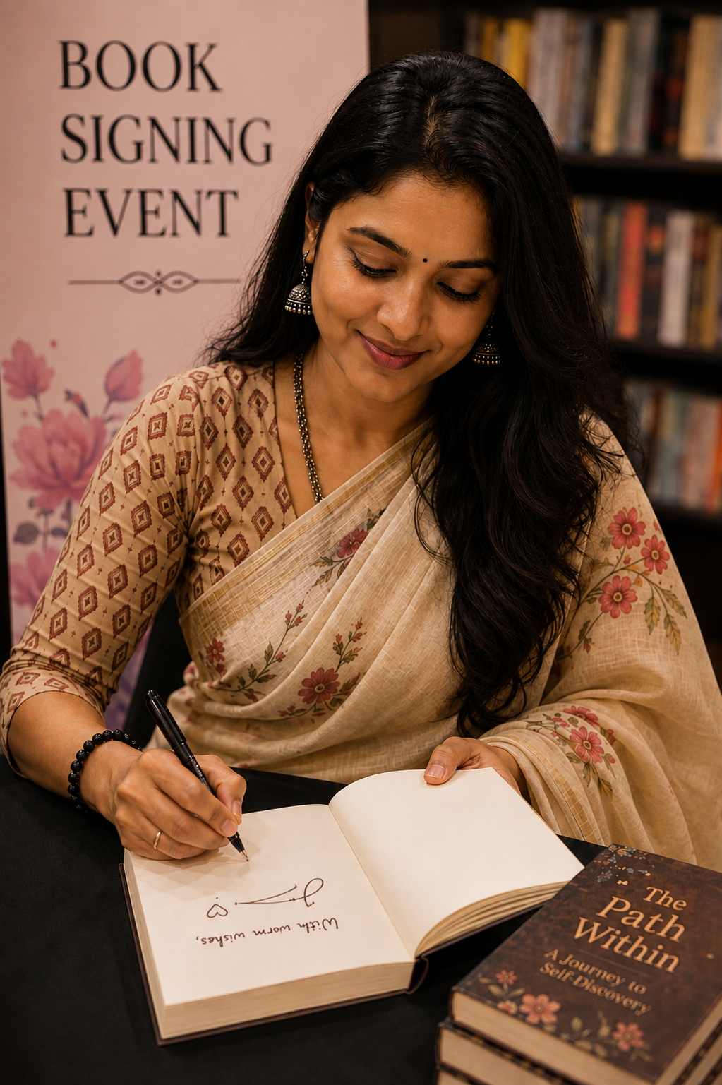 Clever Fox Publishing author signing her book, “The Path Within,” at a book signing event