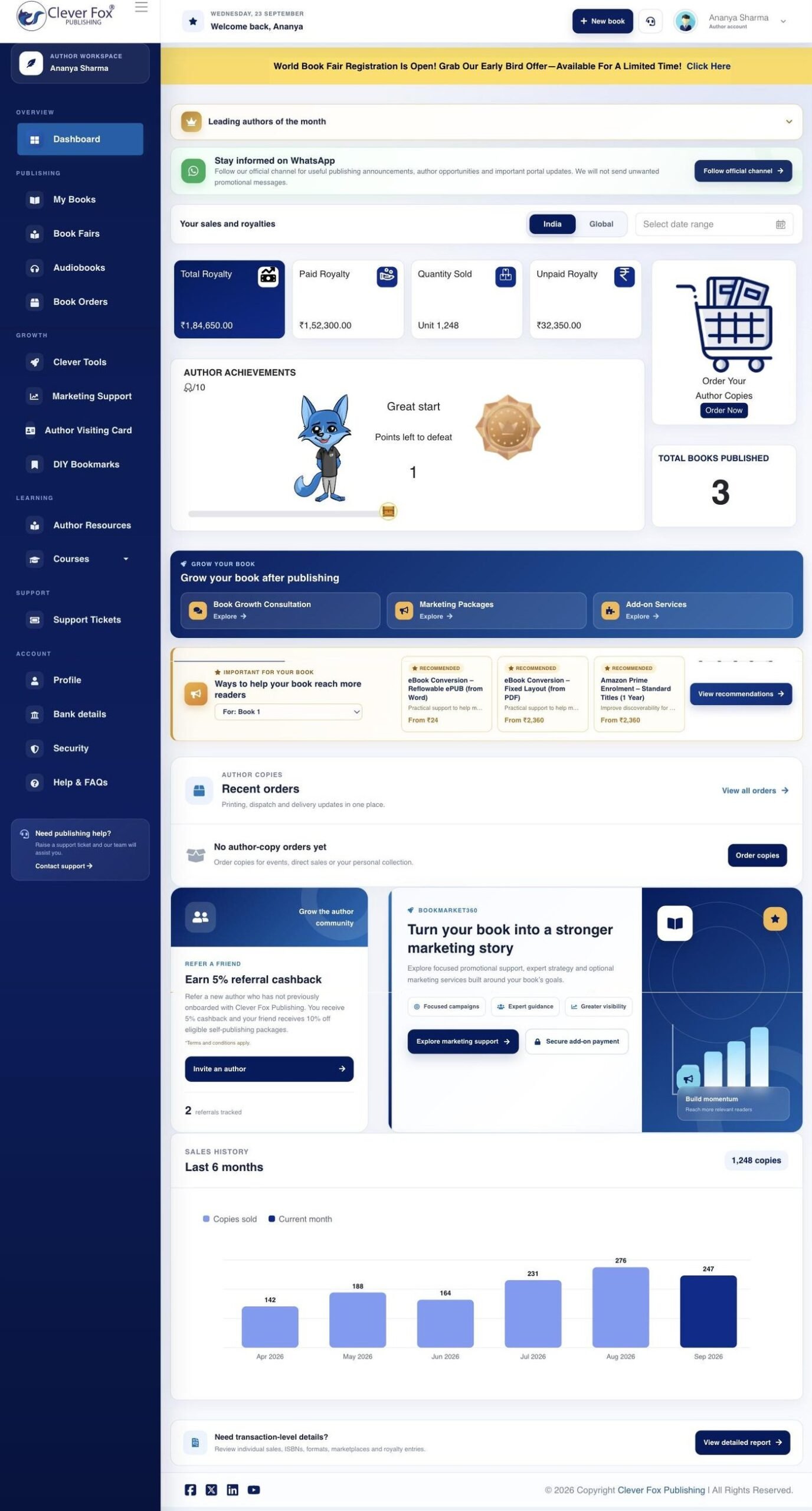 Clever Fox author dashboard: Dashboard